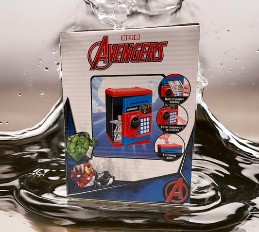 Automatic battery operated piggy bank for children.(Avengers Theme)