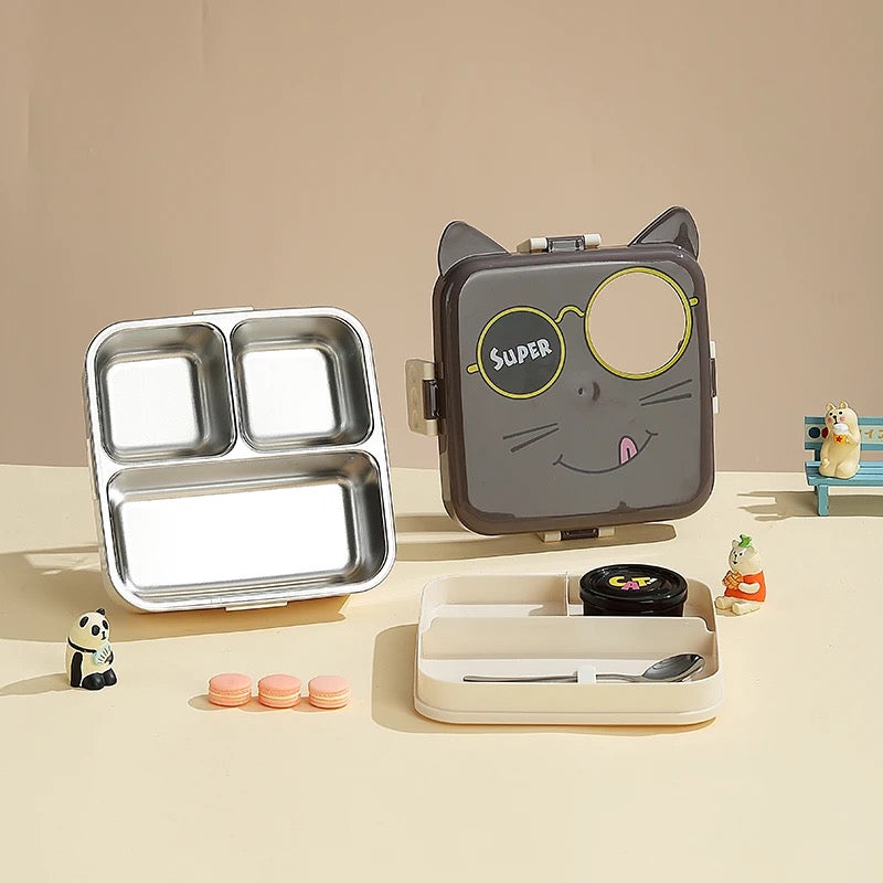 Bento Lunch Box - Cat Design in Stainless Steel