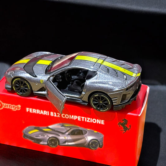 1:64 Bburago Scale Model Die Cast- Ferrari - 812 Competizione - Silver - Moving Parts