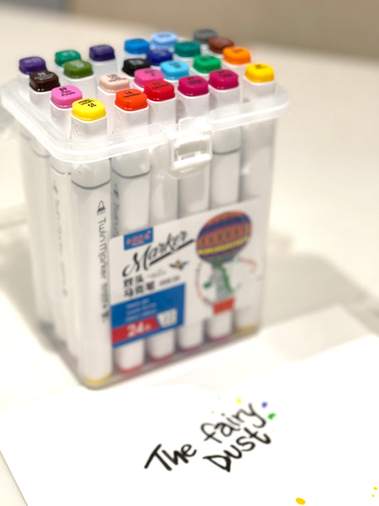 Colour Marker Pens with Dual Tip ( Fine & Flat Tips) 24 colours set