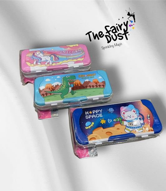 Double Compartment pencil box for boys and girls (Free Geometry set scales inside π)