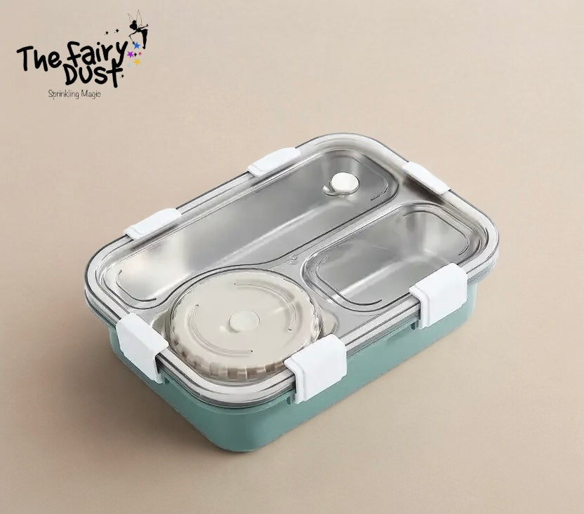 Insulated Stainless Steel Leak proof Lunch Box with cutleries inside (3 compartments)
