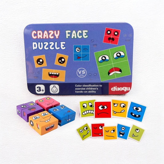 Crazy face - Challenge Puzzle (Wooden Blocks with travel friendly Tin Box)