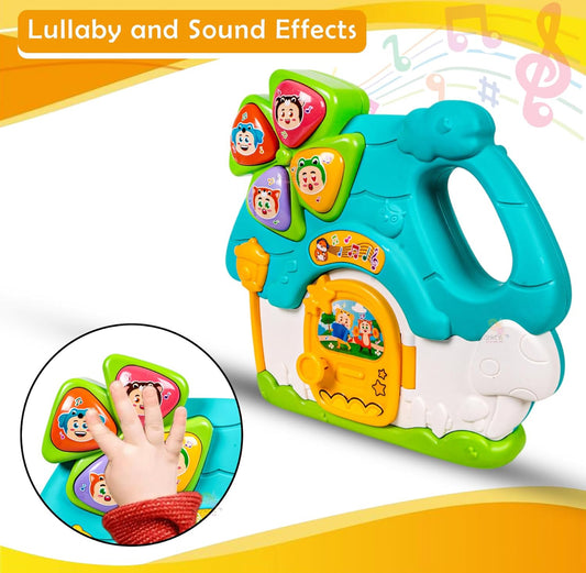 Musical house toy with Handle for Kids, 4 Keys Musical Toy with Lullaby and Sound Effects, Pretend Play Toy with Openable Door and Lights