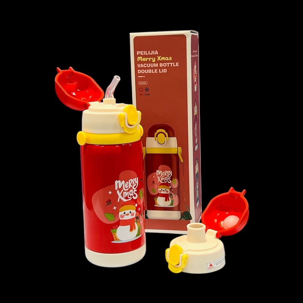 Christmas water bottle dual cap