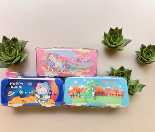 Double Compartment pencil box for boys and girls (Free Geometry set scales inside 😇)