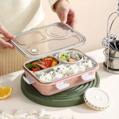 Insulated Stainless Steel Leak proof Lunch Box with cutleries inside (3 compartments)