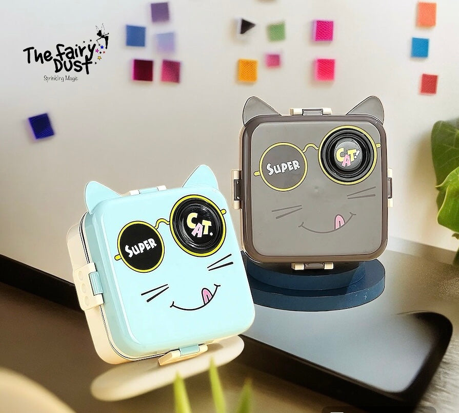 Bento Lunch Box - Cat Design in Stainless Steel