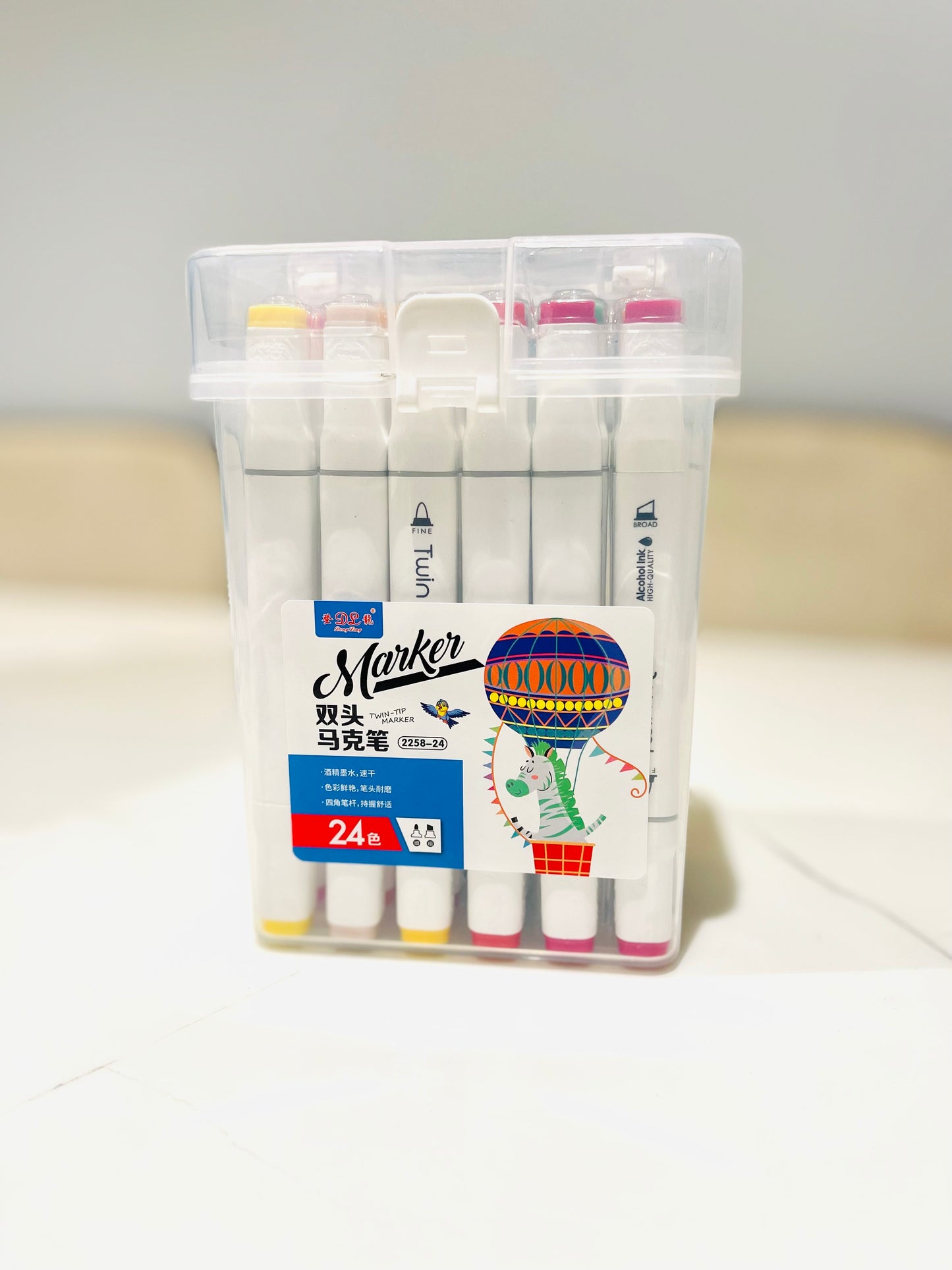 Colour Marker Pens with Dual Tip ( Fine & Flat Tips) 24 colours set