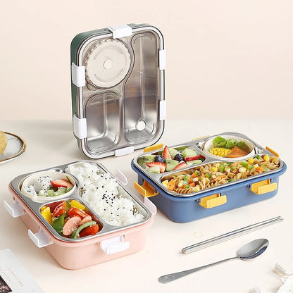 Insulated Stainless Steel Leak proof Lunch Box with cutleries inside (3 compartments)