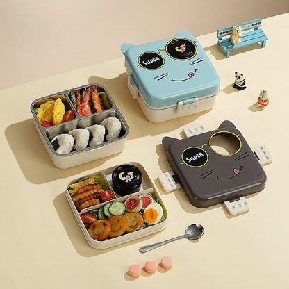 Bento Lunch Box - Cat Design in Stainless Steel