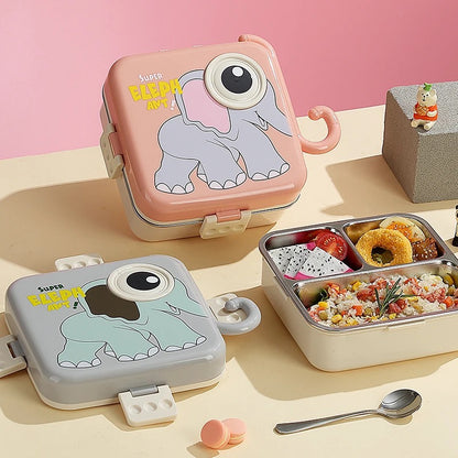 Bento - Cute Elephant Lunch Box for Boys & Girls.Leakproof , Insulated Steel case and cutleries. Best-Selling🔥🔥🔥