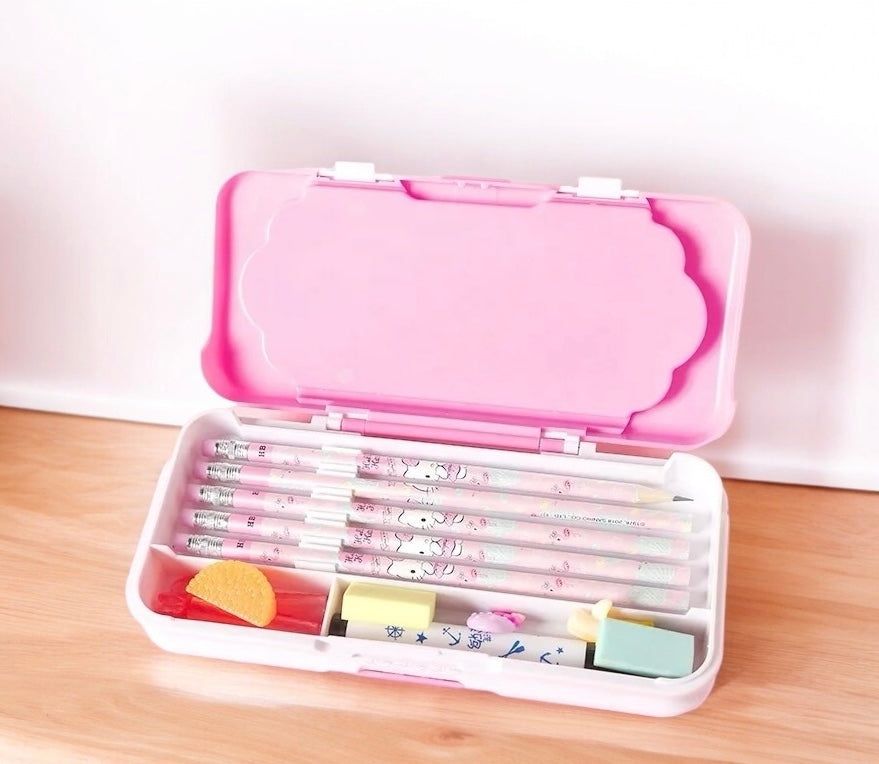 Double Compartment pencil box for boys and girls (Free Geometry set scales inside 😇)