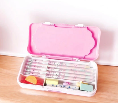 Double Compartment pencil box for boys and girls (Free Geometry set scales inside 😇)