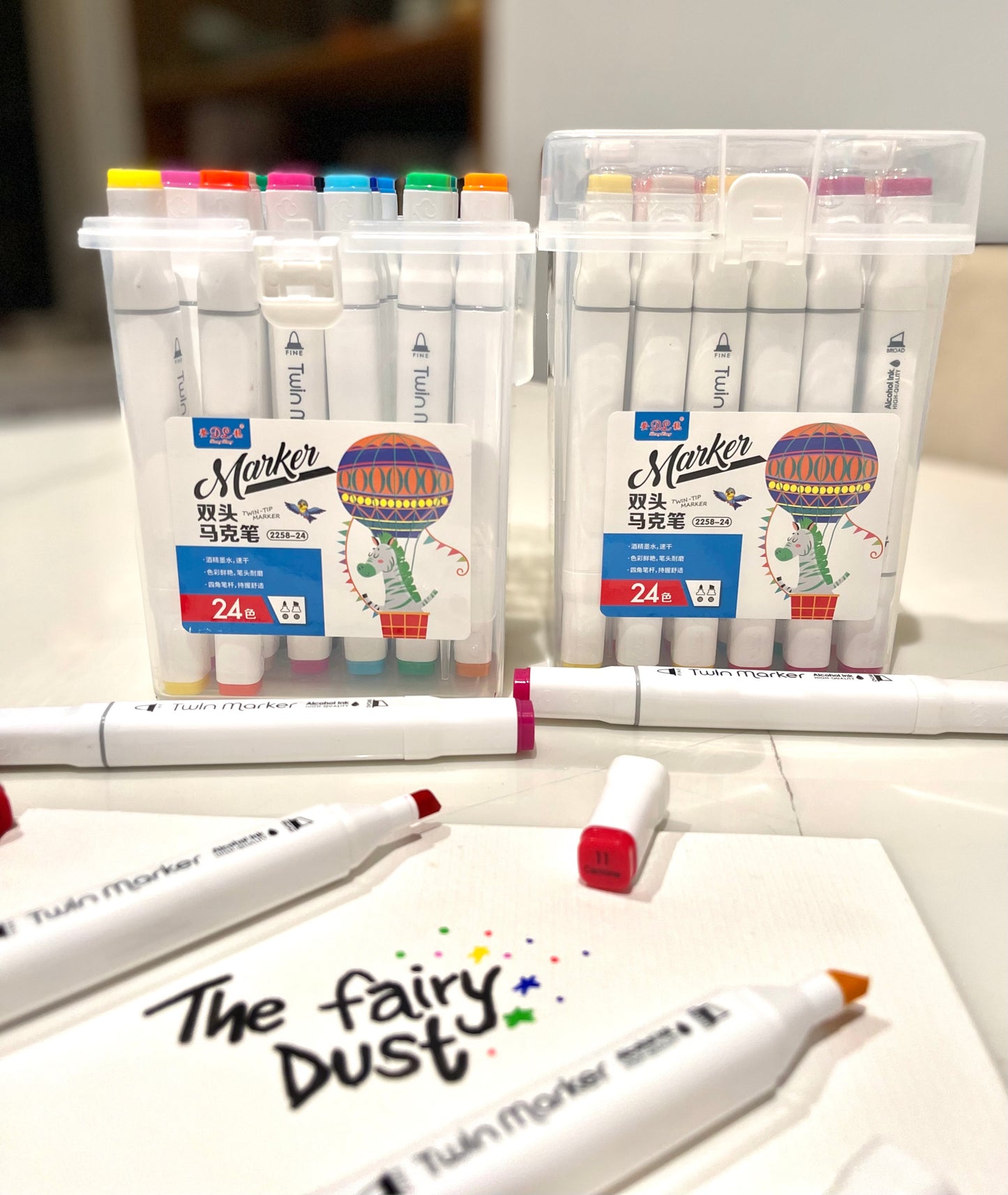 Colour Marker Pens with Dual Tip ( Fine & Flat Tips) 24 colours set