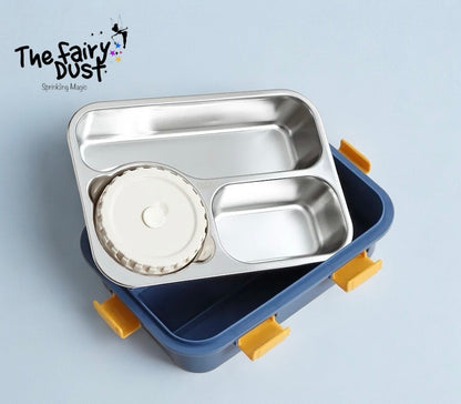 Insulated Stainless Steel Leak proof Lunch Box with cutleries inside (3 compartments)
