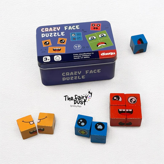 Crazy face - Challenge Puzzle (Wooden Blocks with travel friendly Tin Box)