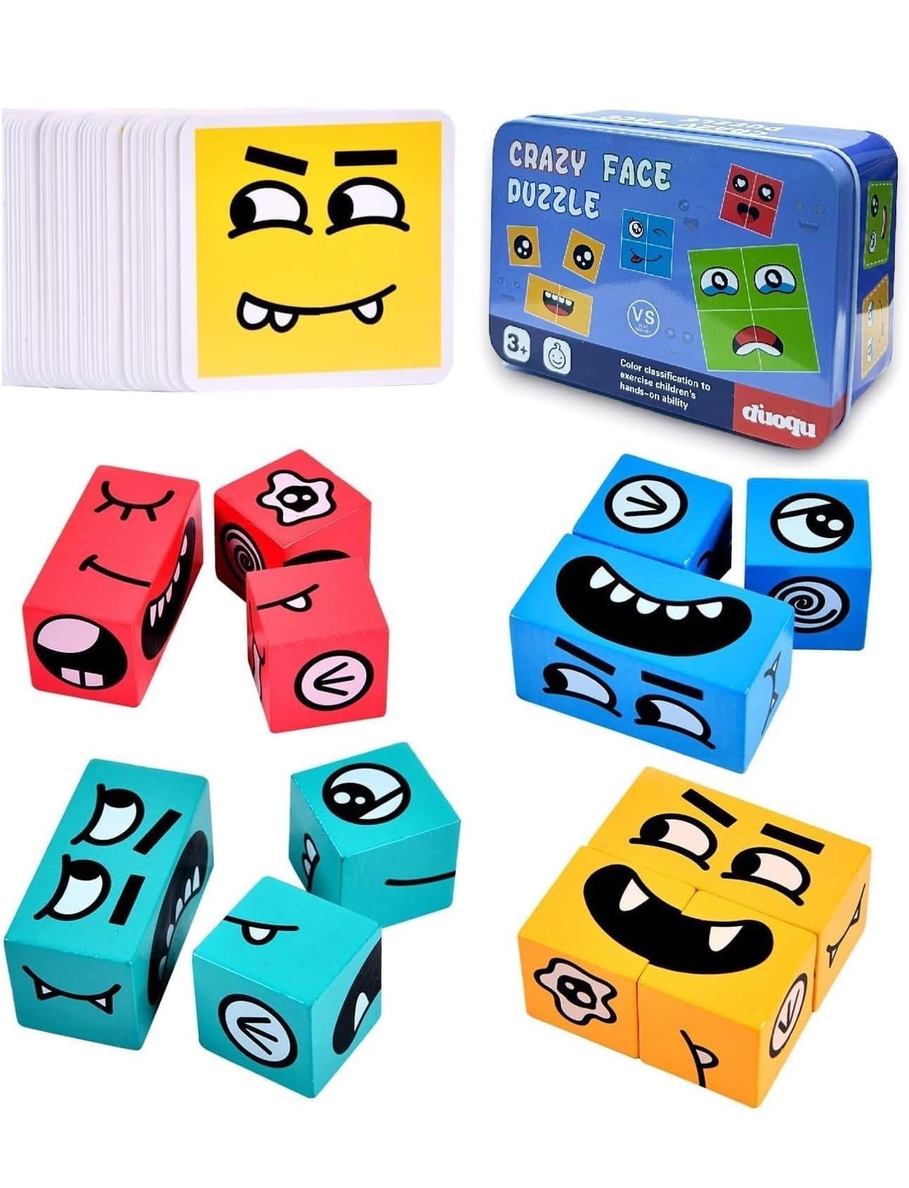 Crazy face - Challenge Puzzle (Wooden Blocks with travel friendly Tin Box)
