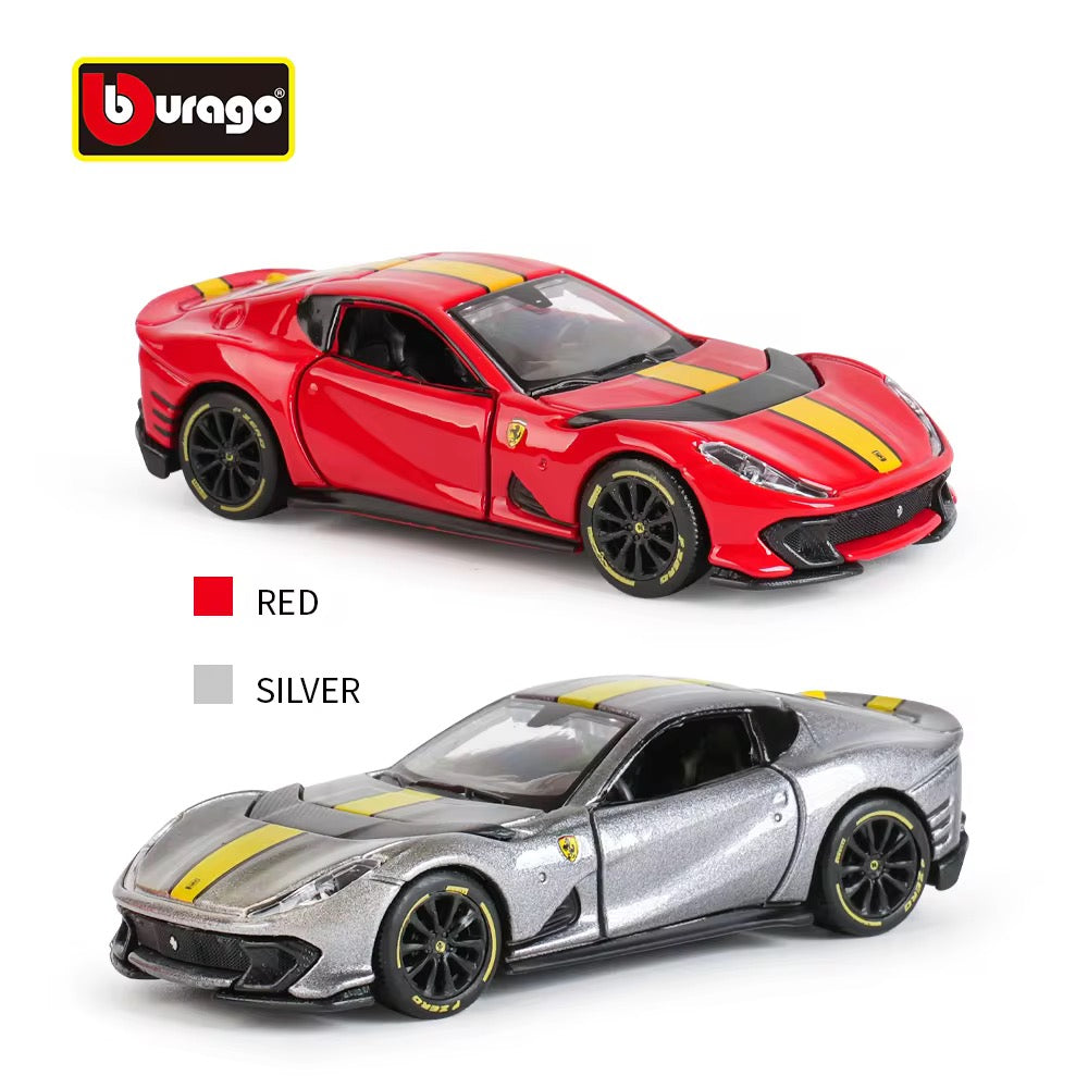 1:64 Bburago Scale Model Die Cast- Ferrari - 812 Competizione - Silver - Moving Parts