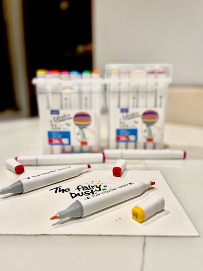 Colour Marker Pens with Dual Tip ( Fine & Flat Tips) 24 colours set