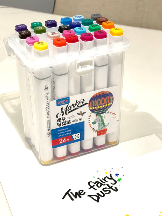 Colour Marker Pens with Dual Tip ( Fine & Flat Tips) 24 colours set
