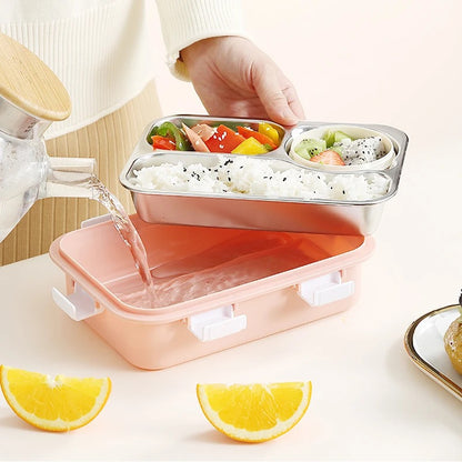 Insulated Stainless Steel Leak proof Lunch Box with cutleries inside (3 compartments)