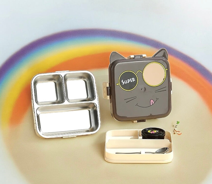 Bento Lunch Box - Cat Design in Stainless Steel