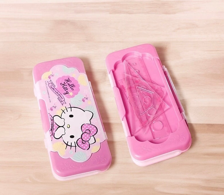Double Compartment pencil box for boys and girls (Free Geometry set scales inside 😇)