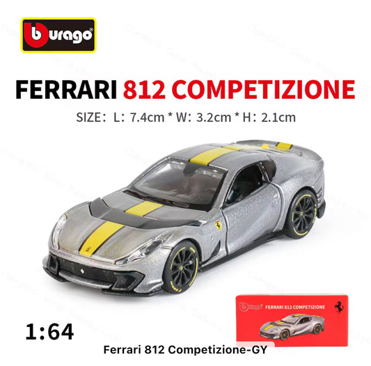 1:64 Bburago Scale Model Die Cast- Ferrari - 812 Competizione - Silver - Moving Parts
