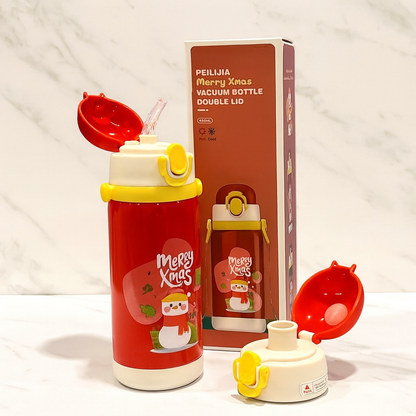 Christmas water bottle dual cap